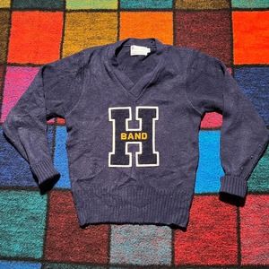 Vintage Navy H Letterman Sweater